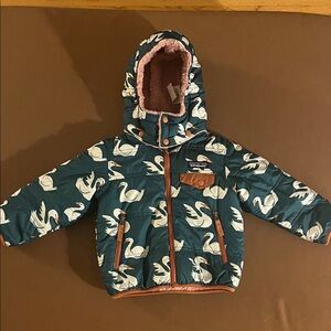 Patagonia Kids Puffer Jacket - Teal with White and Brown Swans